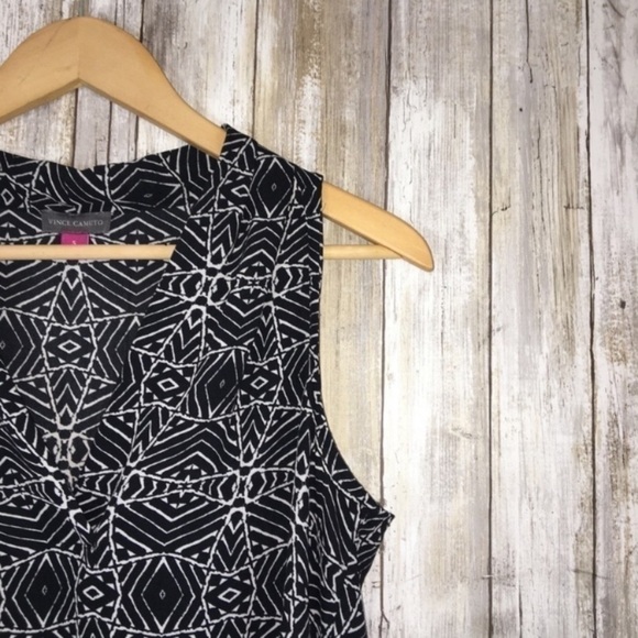 Vince Camuto Black & White High Low Sleeveless Blouse - Picture 2 of 5